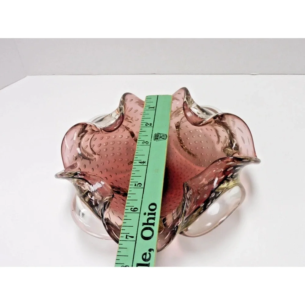 VTG Cranberry Murano Style Bullicante Art Glass Ruffled Bowl Purple 7 inch JC123